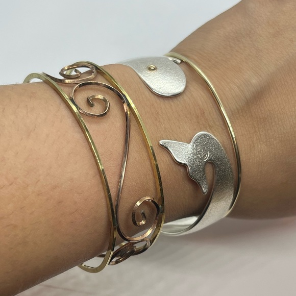 Harper 1/20 12k gold filled filigree open scroll cuff bracelet two tone gold - Picture 4 of 16